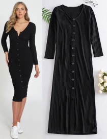Fashion Black Long-breasted Split-knit Dress