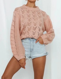 Fashion Pink Openwork Solid Color Knitted Sweater
