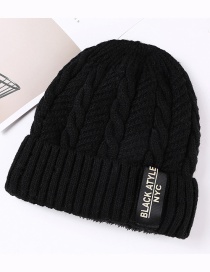 Fashion Black Letter Patch Double Layer Plus Velvet Mens Knitted Hat
