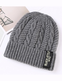 Fashion Gray Letter Patch Double Layer Plus Velvet Mens Knitted Hat