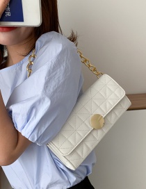 Fashion White Chain Lock Embroidery Thread Quilted Shoulder Bag