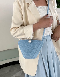 Fashion Blue Straw Pearl Shoulder Bag