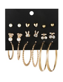 Fashion Golden Diamond Earrings Set With Rabbit Pearl Butterfly Alloy Round Earrings