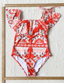 Fashion Color Ruffled Printed One-piece Swimsuit