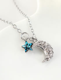 Fashion Blu-ray Crystal Pentagram Moon Alloy Necklace