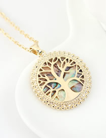Fashion 14k Gold Lucky Tree Geometric Round Hollow Necklace