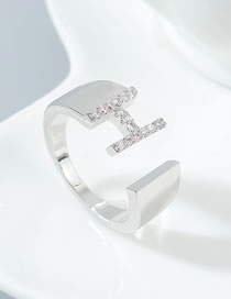 Fashion Platinum H Letter Open Ring With Zircon