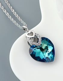 Fashion Color White Austrian Crystal Diamond Love Openwork Necklace