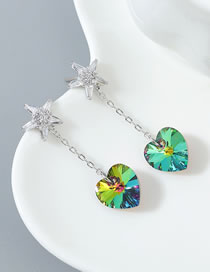 Fashion Colorful Austrian Crystal Pentagram Love Chain Earrings