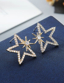 Fashion 14k Gold Star-shaped Earrings With Zircon-set Geometric Alloy