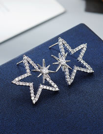 Fashion Platinum Star-shaped Earrings With Zircon-set Geometric Alloy
