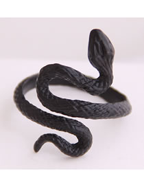 Fashion Black Auspicious Snake Diamond Alloy Open Ring