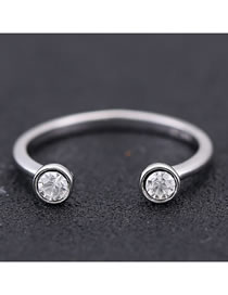 Fashion Silver Round Alloy Open Ring With Zircon