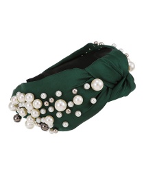 Fashion Dark Green Fabric Pearl Knotted Headband