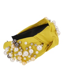 Fashion Yellow Fabric Pearl Knotted Headband