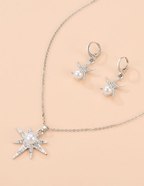 Fashion Silver Alloy Diamond Pearl Necklace Earrings
