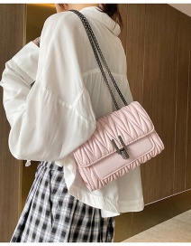 Fashion Pink One-shoulder Crossbody Bag With Pleated Lock Chain