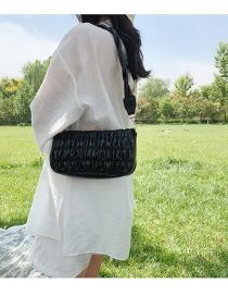 Fashion Black Pleated Solid Color Shoulder Crossbody Bag