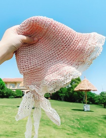 Fashion Pink One Size 2 To 7 Years Old Folded Straw Lace Tether Children Sun Hat
