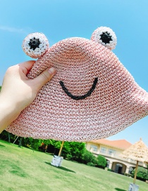 Fashion Pink Straw Frog Shade Sun Hat For Children