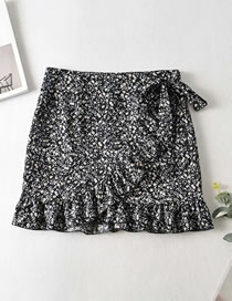 Fashion Black Printed Ruffled Cross Skirt With Lace At Waist