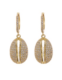 Fashion Golden Copper Inlay Zircon Shell Earrings