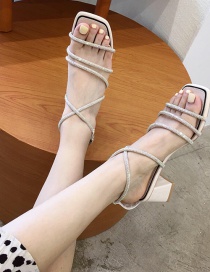 Fashion Apricot Rhinestone Chunky High-heeled Open-toe Sandals