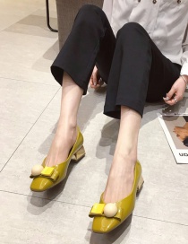 Fashion Yellow Shallow Mouth Bow Ball Mid-heel Shoes