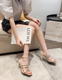 Fashion Golden High Heel Strapless Open Toe Square Sandals