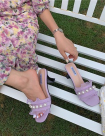 Fashion Light Purple High-heeled Pearl Mesh Yarn Open-toe Slipper