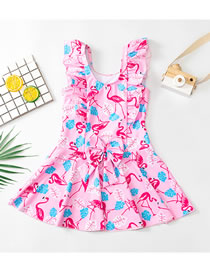 Fashion Pink Flamingo Flamingo Print Ruffled One-piece Swimsuit