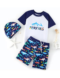 Fashion Blue Shark Shark Print Contrast Color Childrens Split Swimsuit