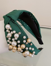 Fashion Green Large And Small Pearl Cloth Knotted Wide-brimmed Headband