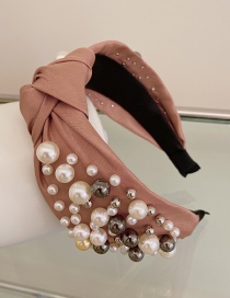 Fashion Pink Large And Small Pearl Cloth Knotted Wide-brimmed Headband