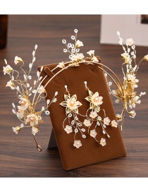 Fashion Golden Handmade Asymmetric Beaded Resin Flower Ear Clip Headband Set