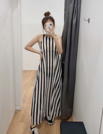 Fashion Black And White Striped Lace Sleeveless Loose Dress