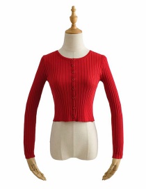 Fashion Red Wide Pit Knit Single-breasted T-shirt Top
