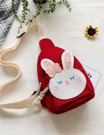 Fashion Red Bunny Print Canvas Childrens Diagonal Shoulder Bag
