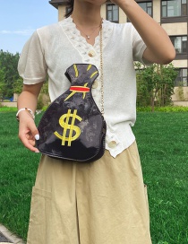 Fashion Large Black Embroidered Dollar Purse Reflective Laser Chain Shoulder Messenger Bag
