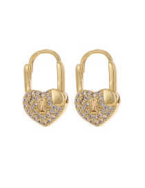 Fashion Golden Copper Inlaid Zircon Heart Lock Earrings