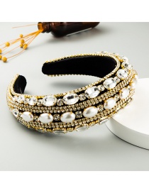 Fashion Golden Rhinestone-studded Geometric Pearl Wide-rim Sponge Headband