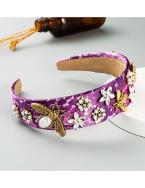 Fashion Purple Pearl Rhinestone Alloy Bee Flower Wide Brim Headband