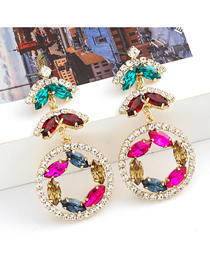 Fashion Color Alloy Diamond Geometric Round Multi-layer Earrings