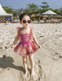Fashion One-piece Double-sided Two-tone Skirt (excluding Swimsuit) Net Yarn Pearl Ruffled One-piece Childrens Swimsuit