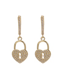 Fashion Golden Copper Inlaid Zircon Heart Keyhole Earrings