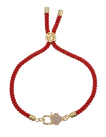 Fashion Red Copper Inlaid Zircon Braided Four-leaf Clover Bracelet