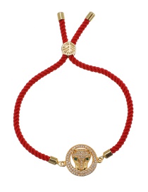Fashion Red Copper Inlaid Zircon Braided Leopard Head Bracelet