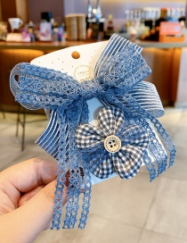 Fashion Blue Lace + Flowers Bowknot Check Embroidery Flower Lace Hairpin Set For Children