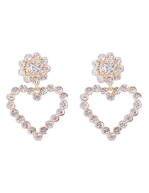 Fashion White Diamond Love Diamond Alloy Flower Earrings