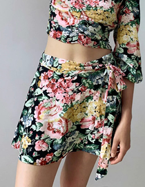 Fashion Floral Flower Print Belted Bow Skirt